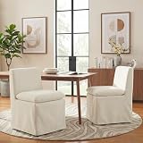 KISLOT Upholstered Dining Chairs Set of 2 with Casters, Modern Armless Kitchen Chairs with Removable Washable Cover, Chenille Velvet Fabric, Sturdy Metal & Wood Frame, 19.5' Seat Height, Linen