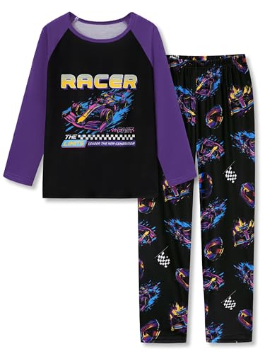 Image of Tebbis Boys Comfy Trendy Print Long Sleeve & Pants Pajama Set Sizes 6-18 | Lightweight Breathable Fabric, 2-Piece PJs, Trendy Printed Jammies for Little & Big Boys, Ideal for Lounging and Sleeping