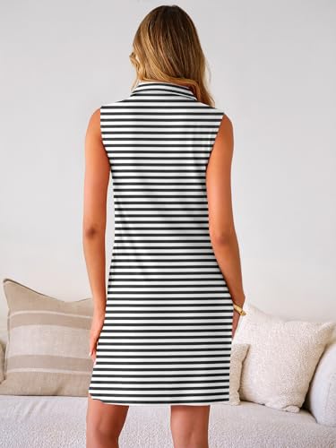 Image of ANRABESS Womens Summer Dresses Casual Sleeveless Ribbed Half Zip Polo Collar Tshirt Dress 2026 Spring Tunics Short Sundress