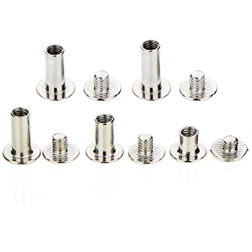 Tecunite 100 Pieces Silvery Chicago Screws Metal Screw Posts Nail Rivet Chicago Button For Leather Bookbinding Crafts, 1/4, 3/8, 1/2, 9/16 And 11/16 Inches #TOP2