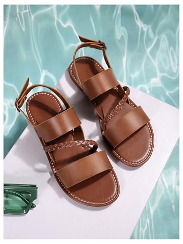 GORGLITTER Women's Leather Open Toe Braided Ankle Strap Sandals Dressy Summer Beach Vacation Flat Sandals 20252