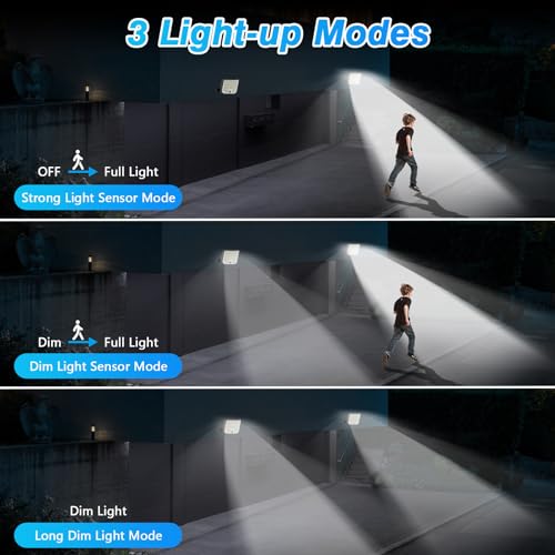 KagoLing Solar Lights for Outdoor Use, 256 LEDs, 3 Modes, Outdoor Solar Wall Light with Motion Sensor, IP65 Waterproof, 180° Lighting Angle, with 5-Meter Cable for Garden, Yard, Garage, Pack of 2