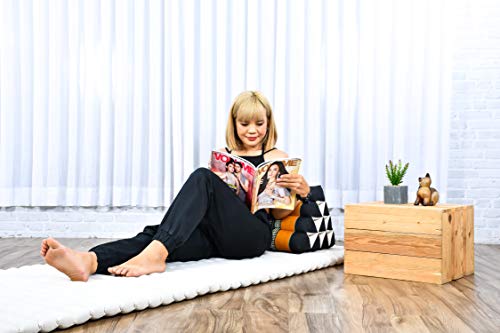 Image of Leewadee Triangle Cushion - Comfortable Backrest for TV or Reading, Incline Pillow for Relaxing Made of Kapok, 20 x 13 x 13 inches, Black Orange