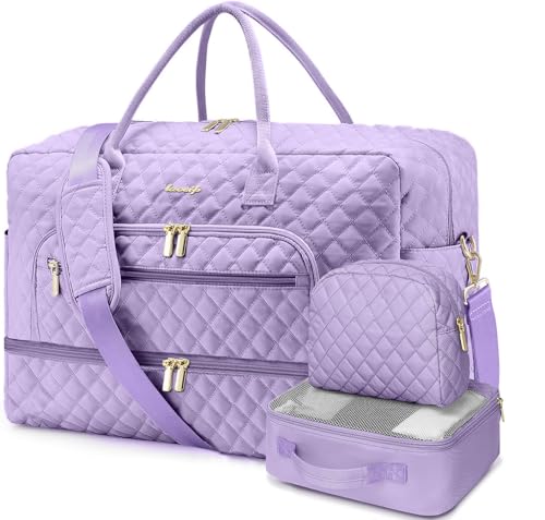 Large Women Travel Duffle Bag, Weekender Bags for Women with Shoe Compartment, Carry on Overnight Bag with Toiletry Bag, Gym Duffel Bag with Wet Pocket, Hospital Bags for Labor and Delivery 3 PCS Set