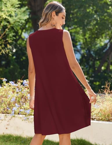 Image of Zeagoo Womens Casual Summer Dresses 2025 Boho Sleeveless Sundresses with Pockets Pleated Beach Floral T Shirt Dresses