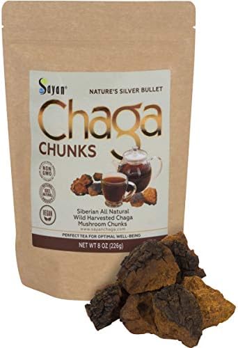 Sayan Siberian Pure Raw Chaga Mushroom Chunks with Black Top Crust 8 Oz / 227 g – Premium Wild Forest Harvested Super Antioxidant Tea, Supports Immune System and Digestive Health