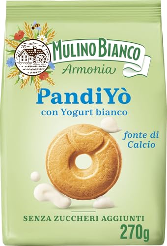 Mulino Bianco PandiYò, Biscotti Senza Zuccheri Aggiunti con Yogurt Bianco e Maltitolo, Fonte di Calcio, Biscotti Senza Zucchero, Mulino Armonia, Confezione 270g