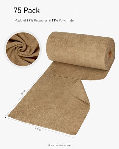 Fantasticlean-Microfiber-Cleaning-Cloth-Roll-75-Pack-Tear-Away-Towels-12-x-12-Reusable-Washable-Rags-Tan