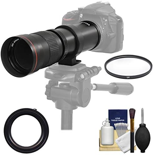 Vivitar 420-800mm f/8.3 Telephoto Zoom Lens (T Mount) with Filter + Kit for Nikon DSLR Cameras
