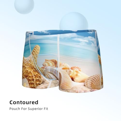 Boys' Cotton Boxer Brief Soft Underwear-Beach Starfish Shell4