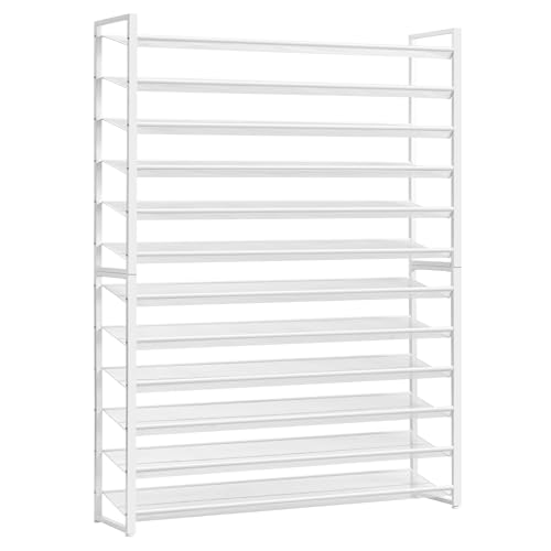 Image of Nunsino Shoe Rack, Long Shoe Organizer,Max Holds 75 Pairs,12 Tier Metal Shoe Storage Shelf,6-Tier Stackable Shoes Organizer for Garage, Entryway,White