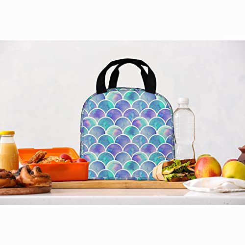 Zoczos Rainbow Scales Men Lunch Bag Mermaid Watercolor Fish Fairy Tale Underwater Wave Lunch Pail Bags For Work Picnic Sports Travel #TOP7