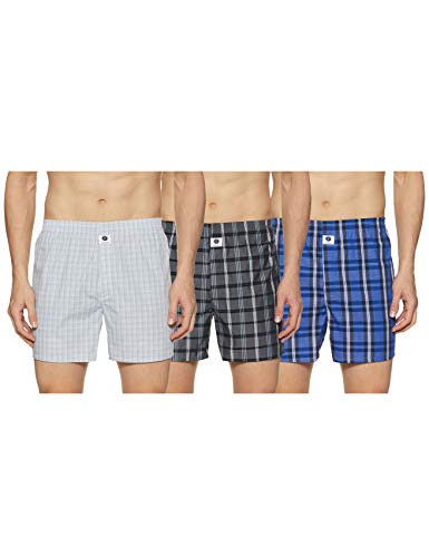 Image of Amazon Brand - Symbol Men's Cotton Regular Checkered Boxer Shorts (Pack of 3) (SYBOBOX01CH-PO3 Multicolor-29 M)
