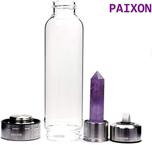 Image of Crystal Bottle | Elixir Water Bottle 16oz Natural Amethyst Quartz Gemstone Water Bottle for Making Crystal Infused Gemwater (500ml) (Amethyst Crystall Waterbottle)