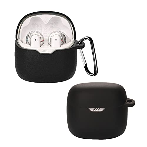 JBL TUNE FLEX GHOST 用 ケース YAJOJO ワイヤレス イヤーホン 充電ケースカバー カラビナ・キーチェーン付き シリコン保護ケース 落下防止 耐衝撃 防塵 キズ防止 指紋防止 JBL TUNE FLEX GHOST 対応 (ブラック