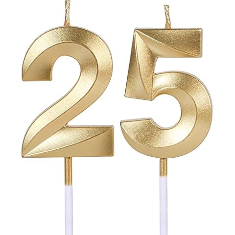 Gold 25th & 52nd Birthday Candles,Gold Number 25 52 Cake Topper for Birthday Decorations Party Decoration Cover