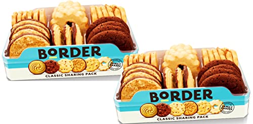 Border Biscuits Sharing Pack - Viennese Whirls, Butterscotch Crunch, Shortbread, Oat Crumbles, Sultana Melts, Chocolatey Cookies - Biscuit Box, Gifts for Women & Men (2 x 400g)