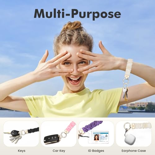 Image of Scrunchie Keychain Wristlet, Key Chain for Car Keys with D Ring, Stretchy Phone Charms with Tether Tab for Women.
