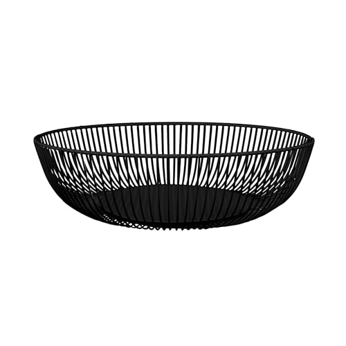 LIN HOME Frutero Decorativo de Metal, Diseño Ondulado, Cuenco para Frutas y Verduras (Negro, 28x7.5cm)
