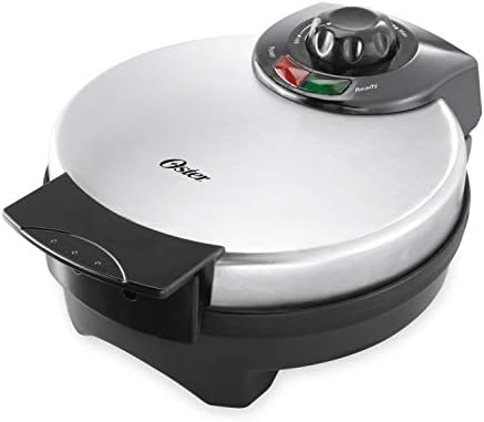 Oster Belgian Waffle Maker with Adjustable Temperature Control, Non-Stick Plates and Cool Touch Handle, Makes 8" Waffles, Stainless Steel