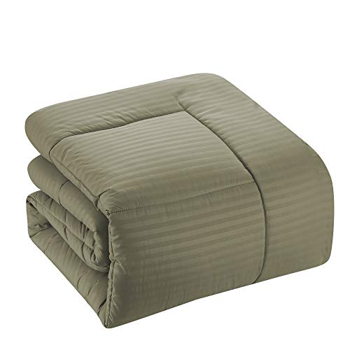 Image of Sweet Home Collection 8 Piece Bed In A Bag with Dobby Stripe Comforter, Sheet Set, Bed Skirt, and Sham Set - King - Sage