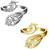 Julycoolmall 2 STKS Breien Haak Loop Ringen, Verstelbare Breien Loop Ringen, Peacock Finger Ring Breien Loop, Garen Gids Vinger Houder voor Haak Breien Gereedschap (Zilver+Goud)