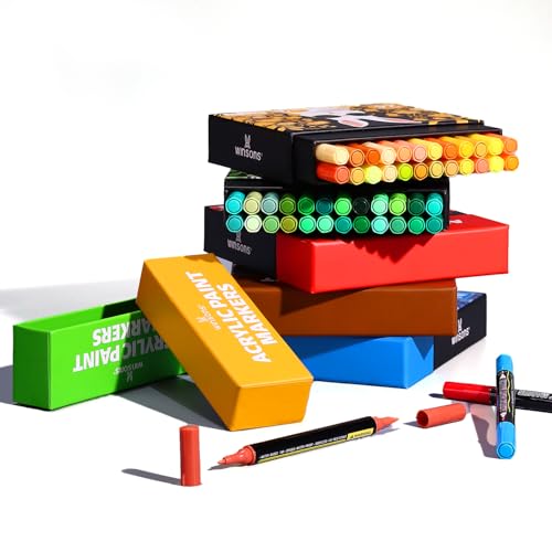 WINSONS 24 Colors Acrylic Paint Markers Set &ndash; Vibrant Permanent Paint Pens with Brush & Fine Tip, Water-Based Quick Dry for Rock Painting, Canvas, Wood, Glass, Fabric, DIY Art Supplies (Earth Tone)