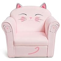 Costzon Kids Couch, Children's Sofa Armrest Chair with Pattern, Toddler Furniture w/Sturdy Wood Construction, Preschool, Lightweight Kids Couch Sofa Chair for Aged 1-5 Boys & Girls Gifts Presents, Cat