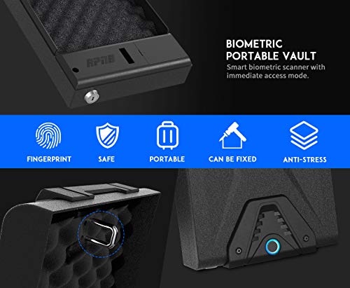RPNB Gun Safe,California DOJ Certified,Smart Pistol Safe Quick Access with Biometric Fingerprint,Handgun Safe for Nightstand,Security Firearm Safe with LED Light,11.8\"x7.8\"x2.2\"