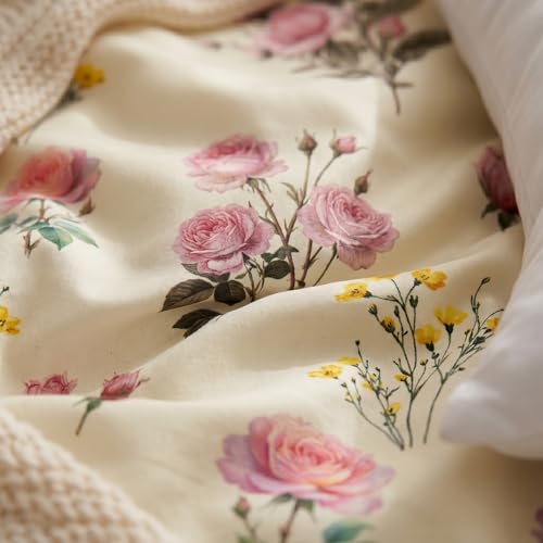Image of BSB HOME 240 TC Cotton Bedsheet with 2 Pillow Covers, Soft Breathable Floral King Size Flat Bed Sheet - 90 x 100 Inches (228 x 254 cm) (Dusty Rose)