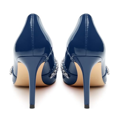 Womens Stiletto High Heels Closed Pointed Toe Slip-on Pumps Glitter Rhinestone Crystal Wedding Prom Dress Shoes 3.35 Inches4