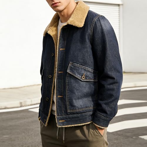 Chaqueta de mezclilla para hombre forrada y gruesa miniatura 4