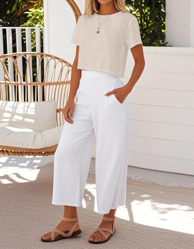 IDEALSANXUN Womens Short Sleeve Linen Shirts Casual Spring Summer Crewneck Cute Crop Beach Blouse Tops3