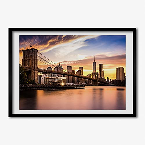 Affiche Tableau Décoratif Pont de Brooklyn Cadre Bois Photo 70x50