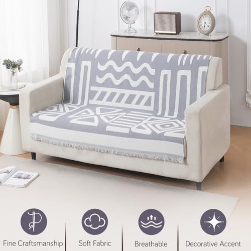 Image of HOKIPO Premium Chenille Sofa Cover for 2 Seater Sofa |'Urban Tribe' Grey (AR-6350-GRY)
