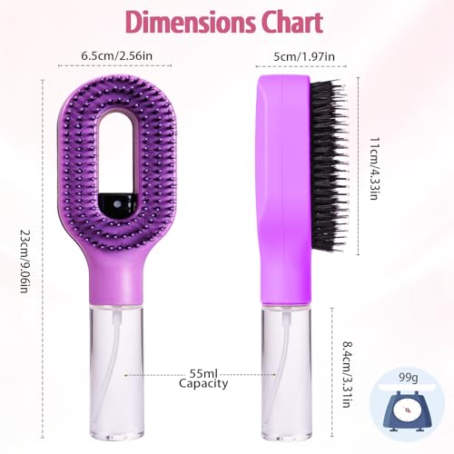 Hair Brush with Water Spray, 2-in-1 Detangling Tool for Frizz Control, Works on Wet & Dry Strands, Portable Mist Comb for Thick, Curly & Fine Textures(1 Purple) by WWMovaRift - Image 6