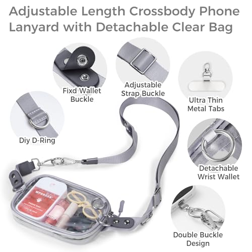 Image of Tiostep Clip and Go Strap for Phone with Wallet Crossbody Phone Lanyard and Detachable 4.5 x 6.5 Small Clear Bag for Stadium Events and Concert