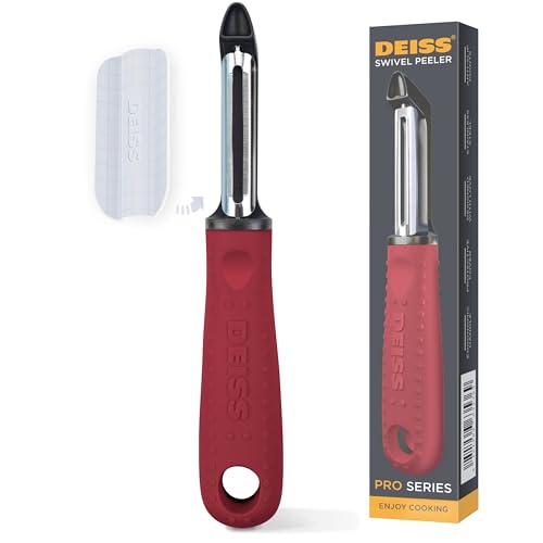 Deiss PRO Premium - Pelador giratorio de verduras – Pelador afilado de acero inoxidable con fácil agarre antideslizante, pelador de patatas para cocina, frutas, zanahorias, manzanas, verduras, kiwi