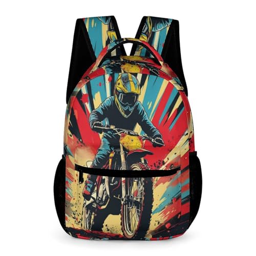 WECECE Mochila Primaria Moto Niños Niñas Curso 1-4 Mochila Colegio Genial Motocicleta 1-3 Curso 7-11 Años Daypack Bolsillo Frontal Práctico Libros Cuadernos Botella Excursión Viaje Diario