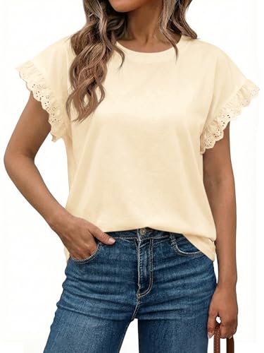 Image of Tankaneo Womens Summer Crewneck T-Shirts Lace Cap Sleeve Tops Dressy Casual Loose Fit Work Basic Tees Outfits 2026