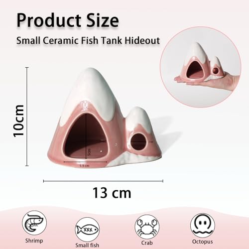 Image of Cute Pink Aquarium Decor Ceramic Mountain Betta Fish Tank Cave