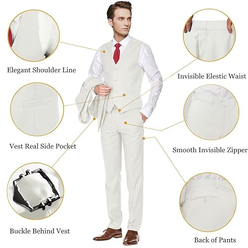 Image of Men's Slim Fit 3 Piece Suit Two Button Business Wedding Dress Tux Suit Set Jacket Vest Pants with Tie