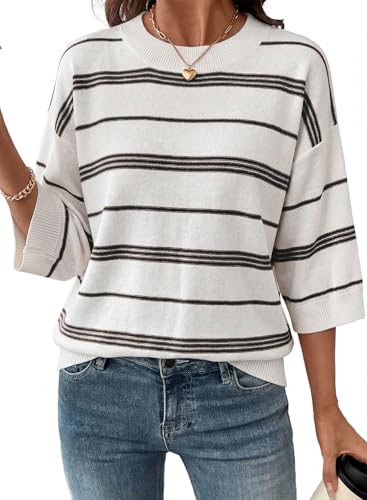 Dokotoo Womens Tops 3/4 Sleeve Oversized Cozy Sweaters, Black, X-Large