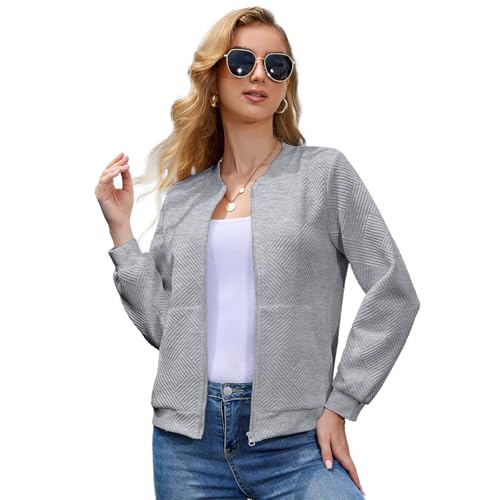 WROLEM Women Zip Up Sweatshirts with Pockets Long Sleeve Jackets Casual Loose Stand Collar Lightweight Short Outwear4