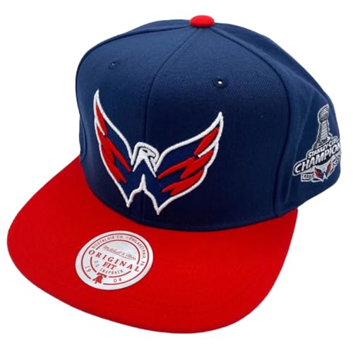 Mitchell & Ness Washington Capitals NHL 2 Tone Side Patch Snapback Hat Cap - Navy/Red
