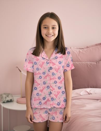 Barbie Girls Pajama Set - 2 Piece Cozy Girls Pjs with Button Down Short Sleeve & Shorts For Kids - Official Product4