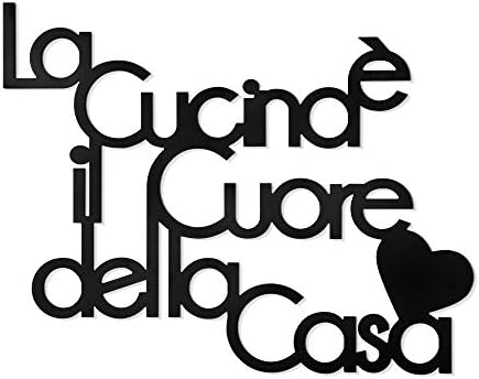 Declea Home Decor, Scritta frase in legno da appendere La cucina è il cuore della casa, Decorazione Murale da appendere alla parete ideale per la per cucina, Black, 40×30 cm