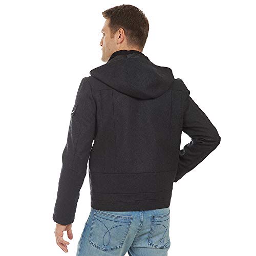 Image of mens Wool Blend Zip Front Hooded Jacket