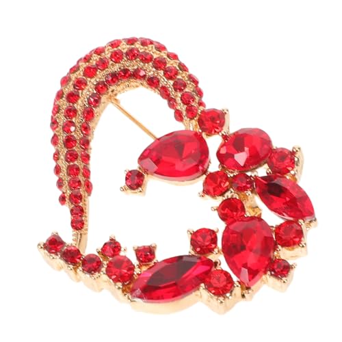 GALPADA Broche de Corazón para Mujer Gemas de Imitación, Pin de Solapa Metálico Rojo para San Valentín, Accesorio Elegante para Bufandas, Chales y Abrigos, Joyería Romántica