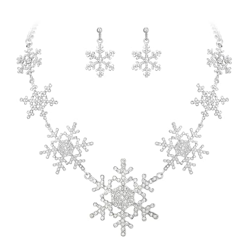 EVER FAITH Silver-Tone Snowflake Austrian Crystal Bridal Necklace Earrings Set